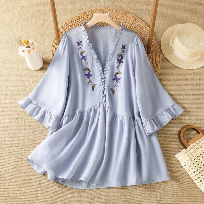 Elegant Purple Floral Embroide - огляд і ціна Embroidery Cotton Shirt