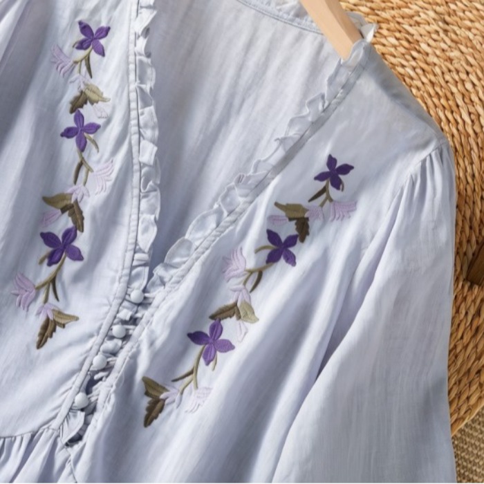 Elegant Purple Floral Embroide - огляд і ціна Embroidery Cotton Shirt